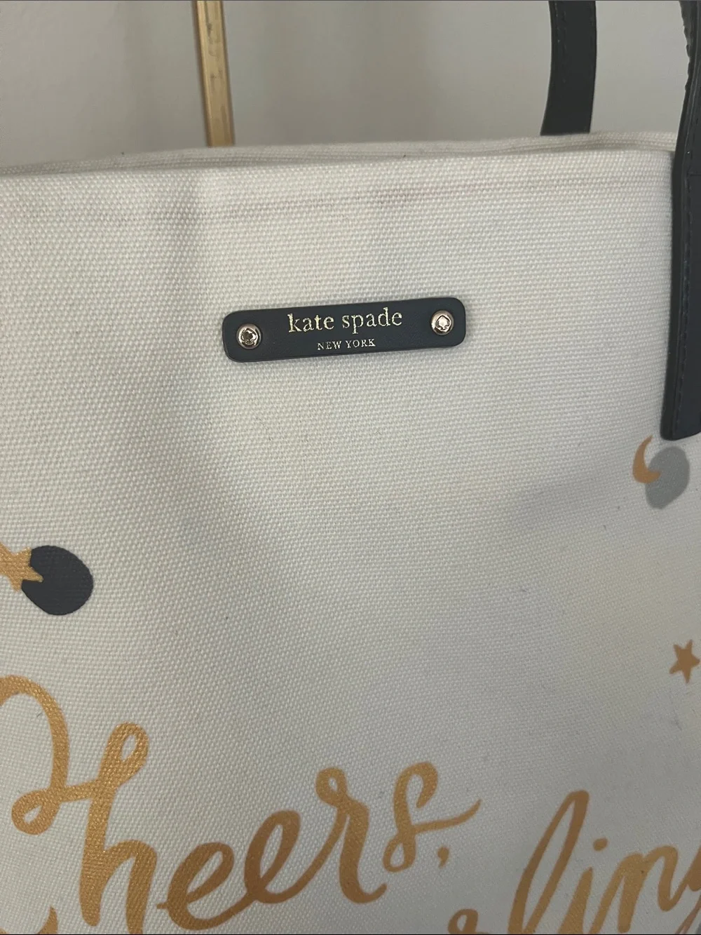 EUC Kate Spade Cheers Darling, novelty white canvas tote